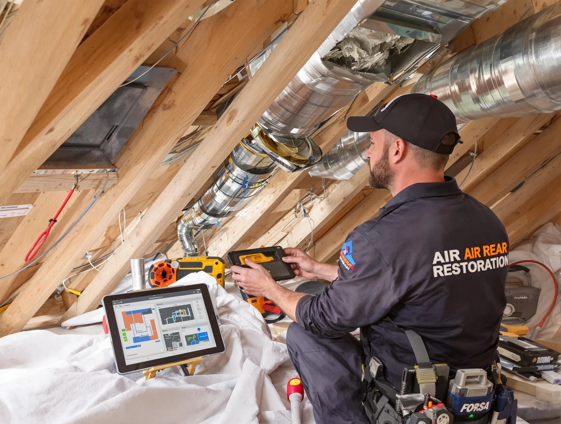 Lakewood Air Duct Cleaning technician performing precise duct repair work in Lakewood