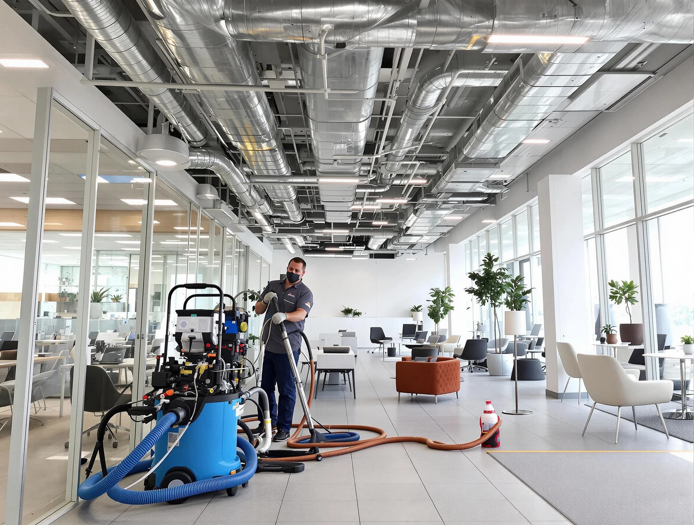 Lakewood Air Duct Cleaning team conducting comprehensive commercial duct cleaning at a business location in Lakewood