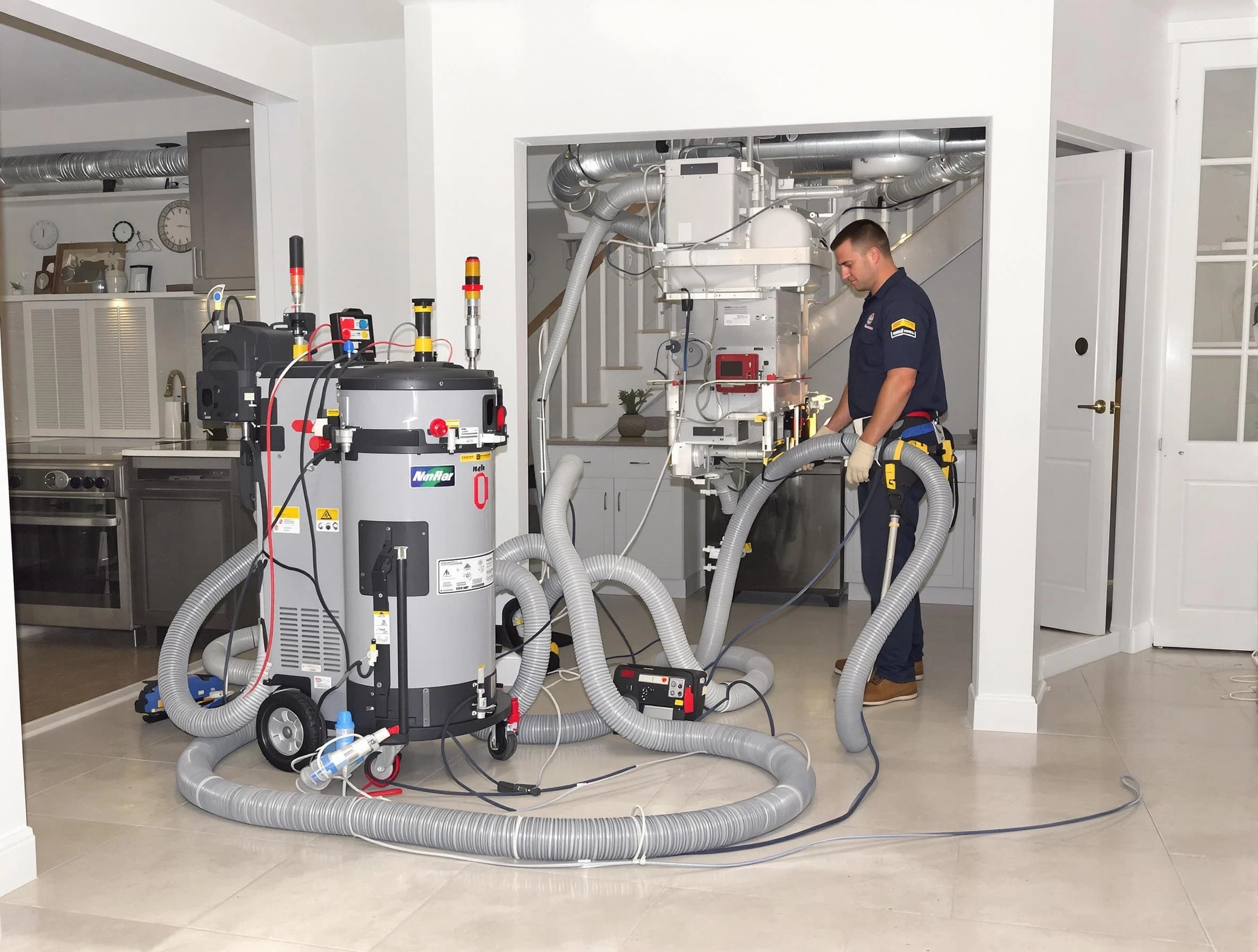 Lakewood Air Duct Cleaning technician operating negative pressure cleaning equipment for thorough duct maintenance in Lakewood