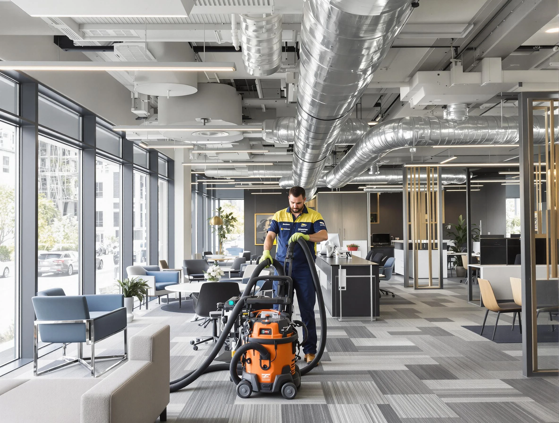 Lakewood Air Duct Cleaning team performing thorough commercial duct cleaning at a Lakewood business center